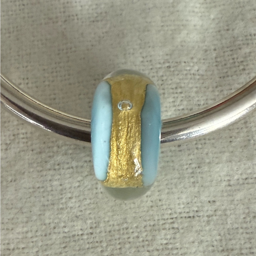 Authentic Trollbeads Gold and Light Blue Murano Glass Bead Charm